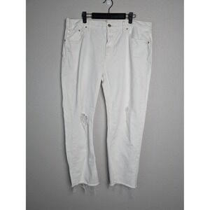Gap Jeans Mens 33 White Distressed Straight Leg‎ Raw Hem Denim Short Inseam